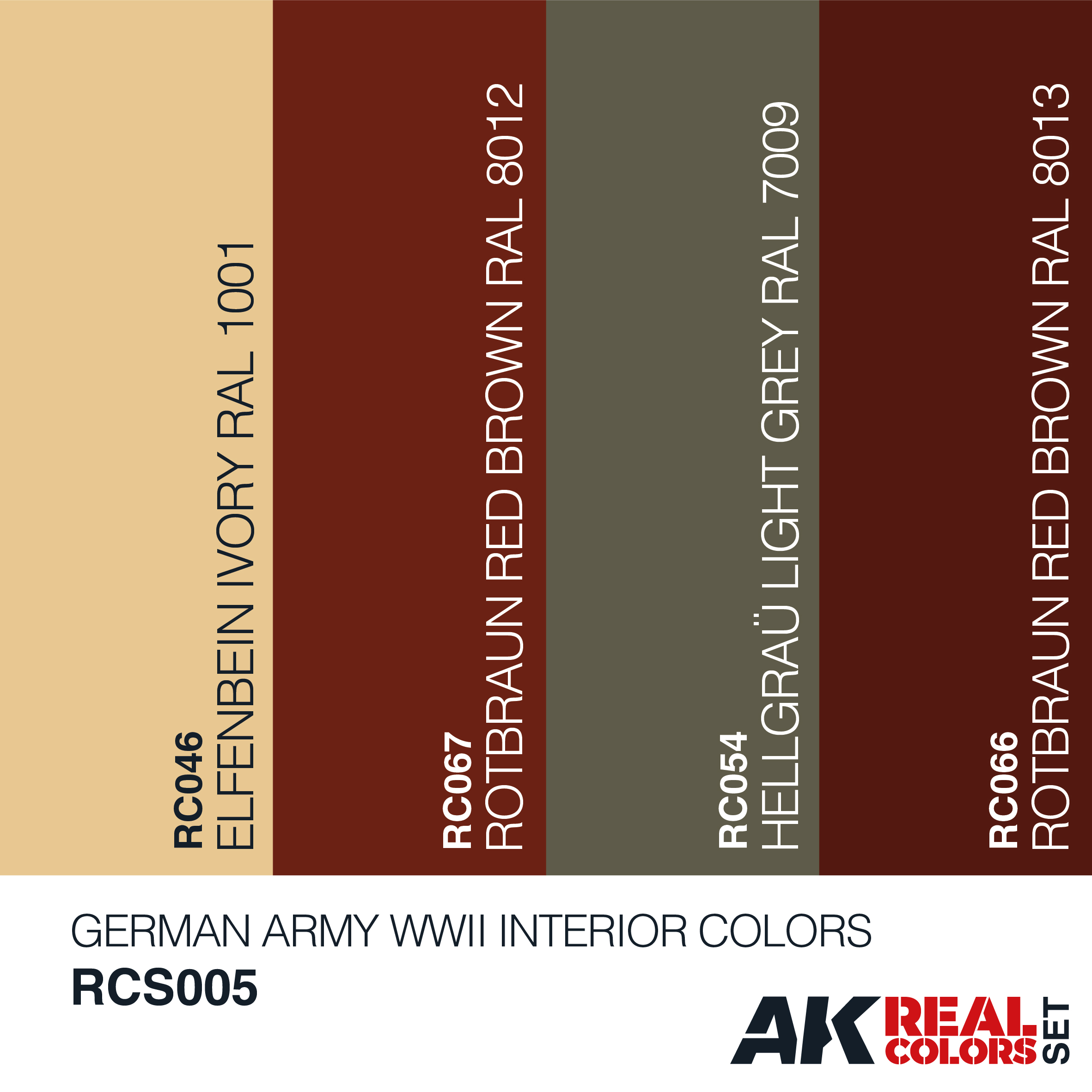 German Army WWII Interior Colors Set – RAL 1001, RAL 7009, RAL 8012, RAL 8013 German Army WWII Interior Colors Set – RAL 1001, RAL 7009, RAL 8012, RAL 8013