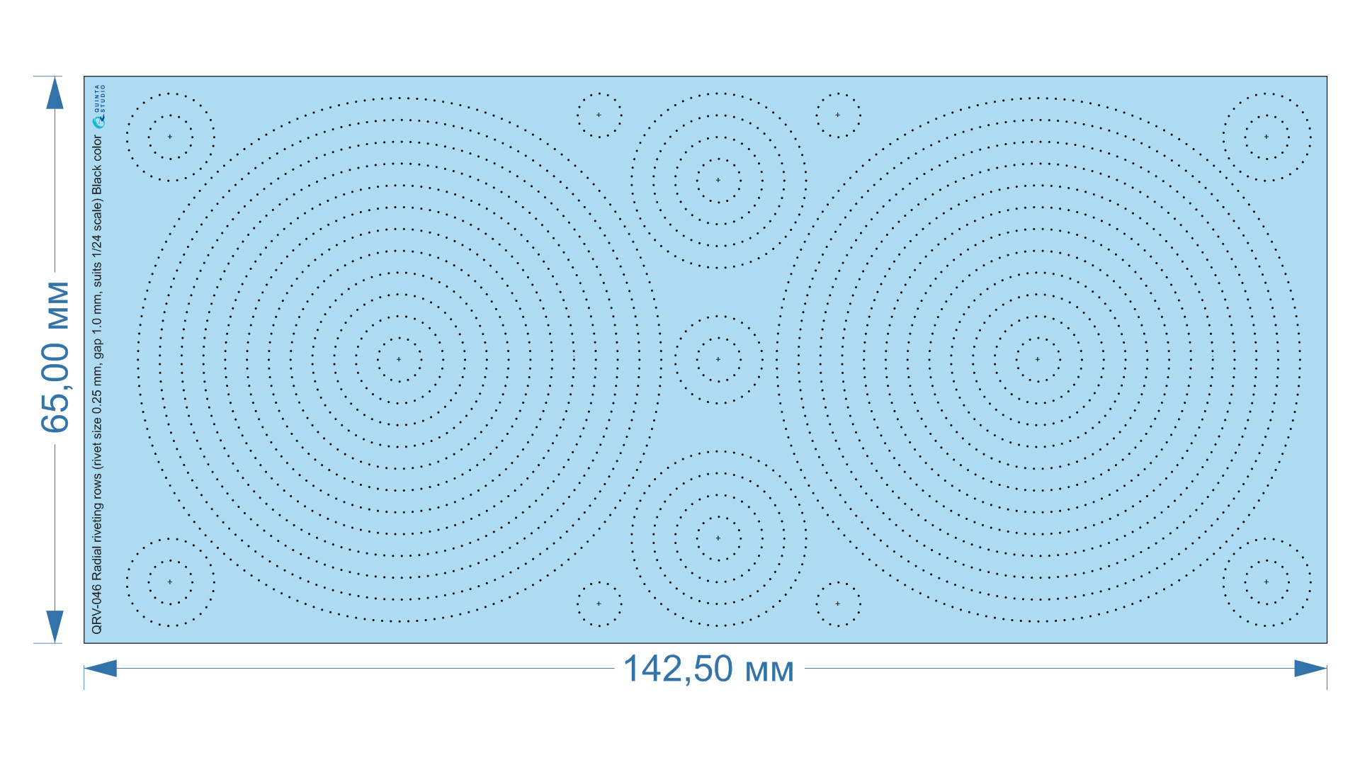 Radial riveting rows (rivet size 0.25 mm, gap 1.0 mm, suits 1/24), Black color