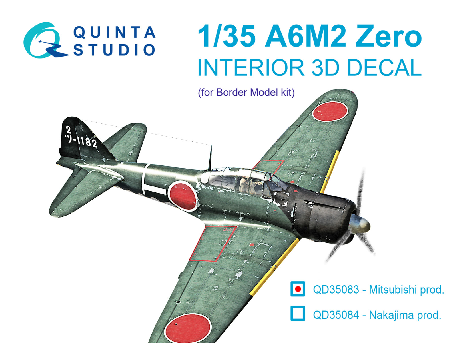 A6M2 Zero (Mitsubishi Prod.) 3D-Printed & coloured Interior on decal paper (Border Model)
