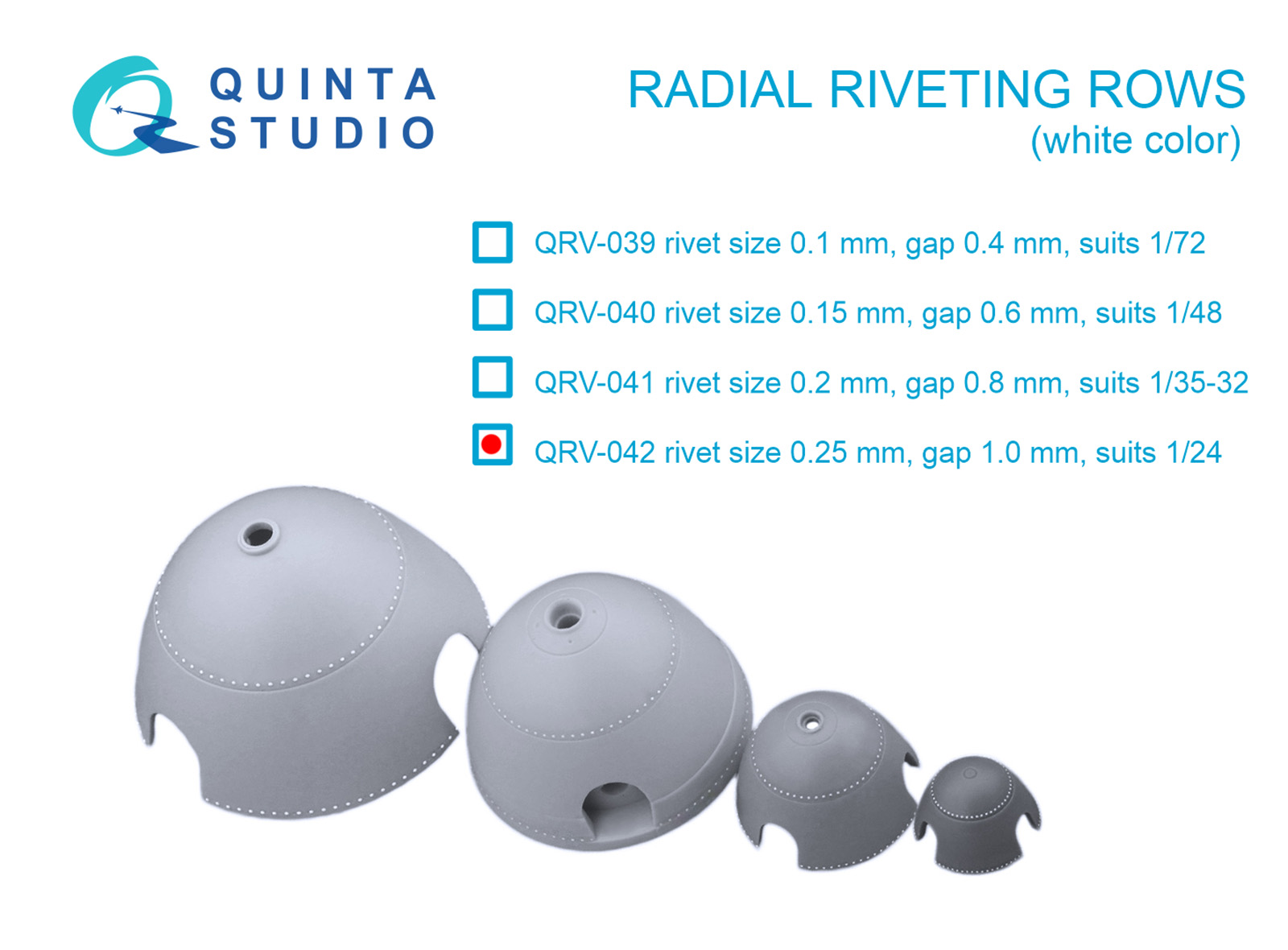 Radial riveting rows (rivet size 0.25 mm, gap 1.0 mm, suits 1/24), White color