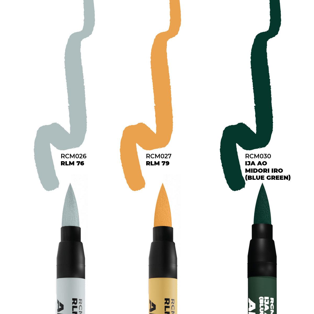  WWII AXIS AIRCRAFT SQUIGGLE CAMOUFLAGE COLORS - SET 3 REAL COLORS MARKERS