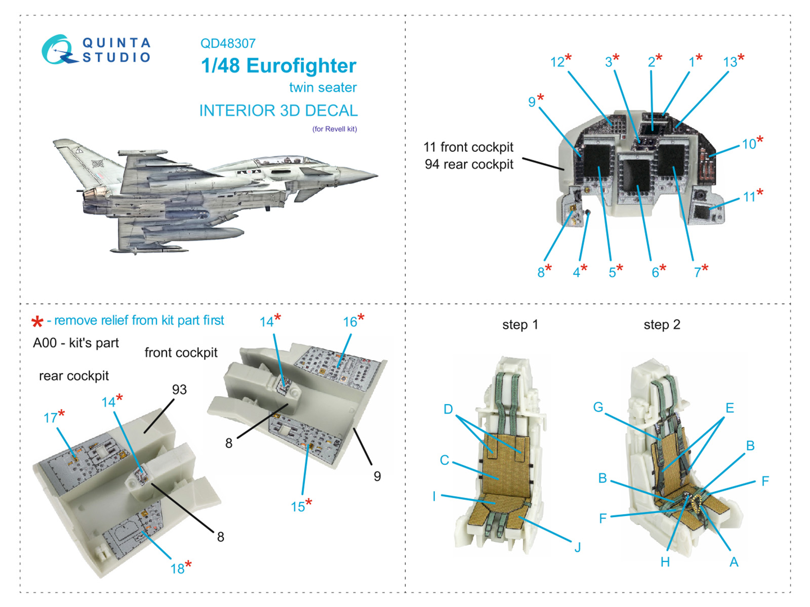 Eurofighter twin seater 3D-Printed & coloured Interior on decal paper (Revell)