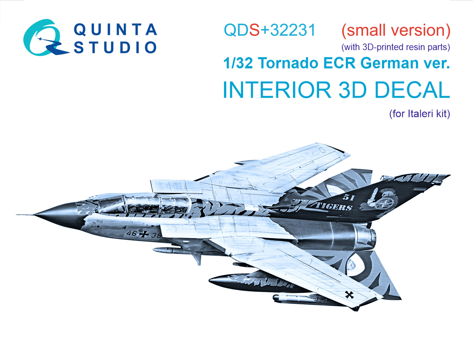 Tornado ECR German 3D-Printed & coloured Interior on decal paper (Italeri) (Small version) (with 3D-printed resin parts)