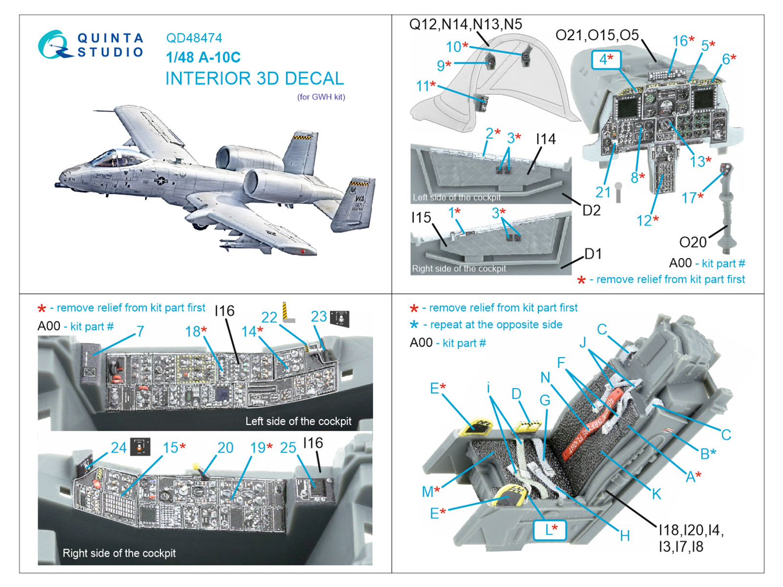 A-10C 3D-Printed & coloured Interior on decal paper (GWH)