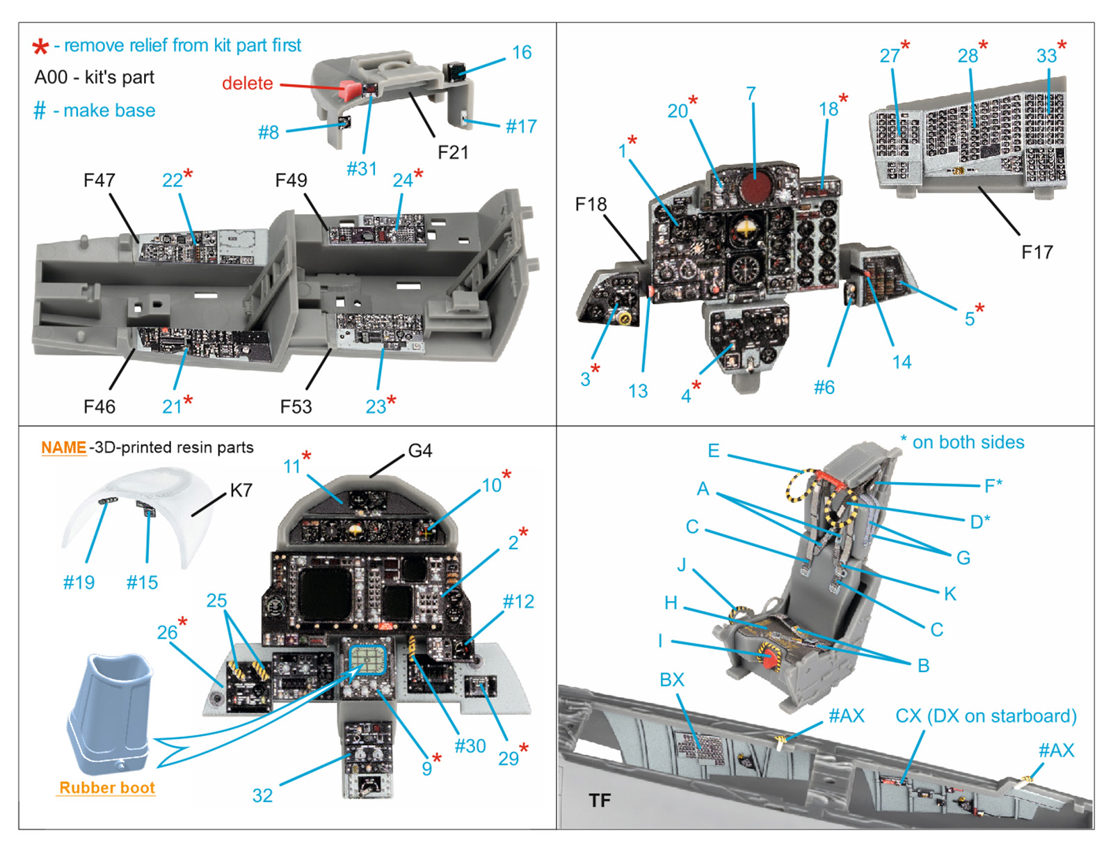 F-4G late 3D-Printed & coloured Interior on decal paper (Meng) (with 3D-printed resin parts)