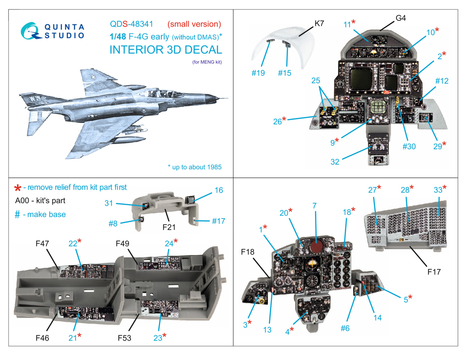 F-4G early 3D-Printed & coloured Interior on decal paper (Meng) (Small version)