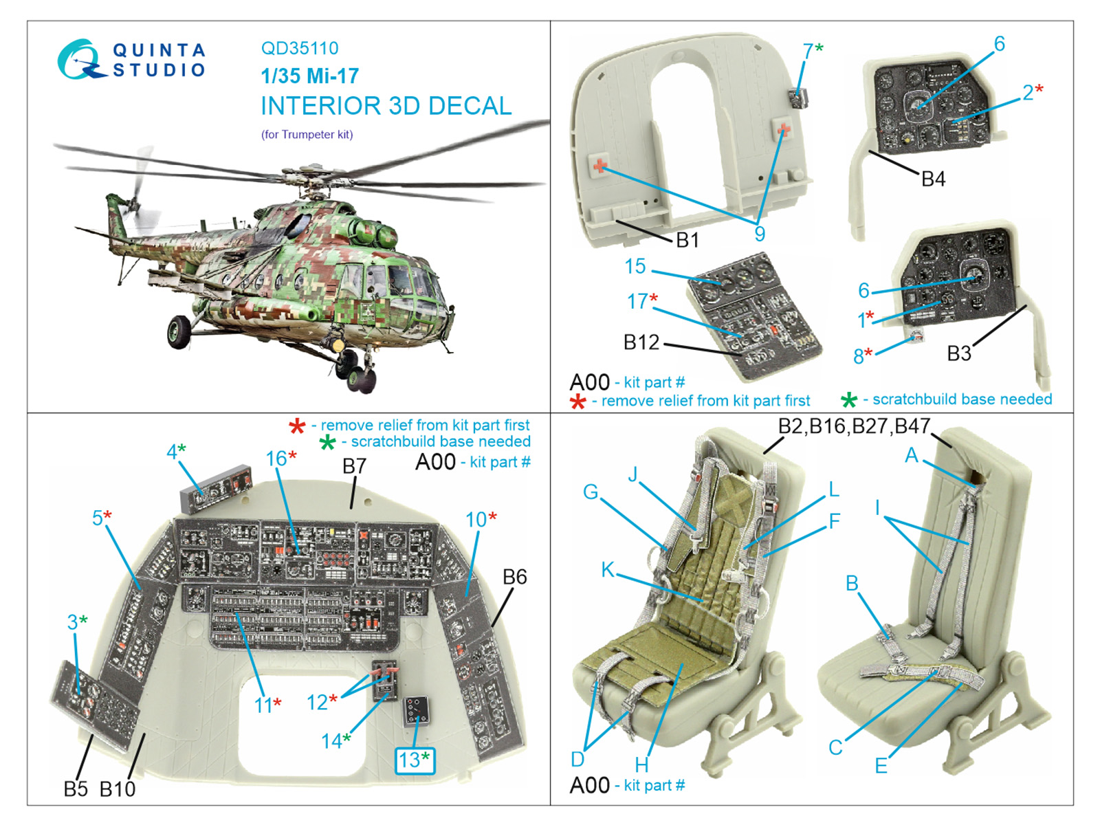 Mi-17 3D-Printed & coloured Interior on decal paper (Trumpeter)