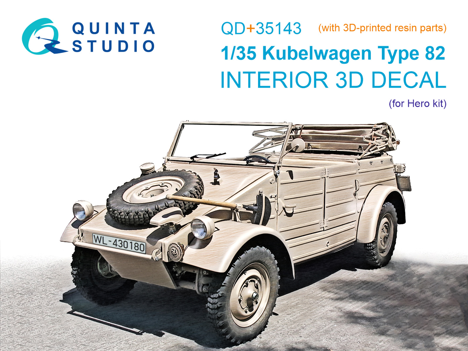 Kubelwagen Type 82 3D-Printed & coloured Interior on decal paper (Hero) (with 3D-printed resin parts)