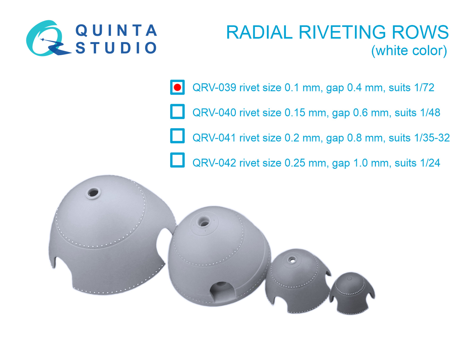 Radial riveting rows (rivet size 0.10 mm, gap 0.4 mm, suits 1/72), White color