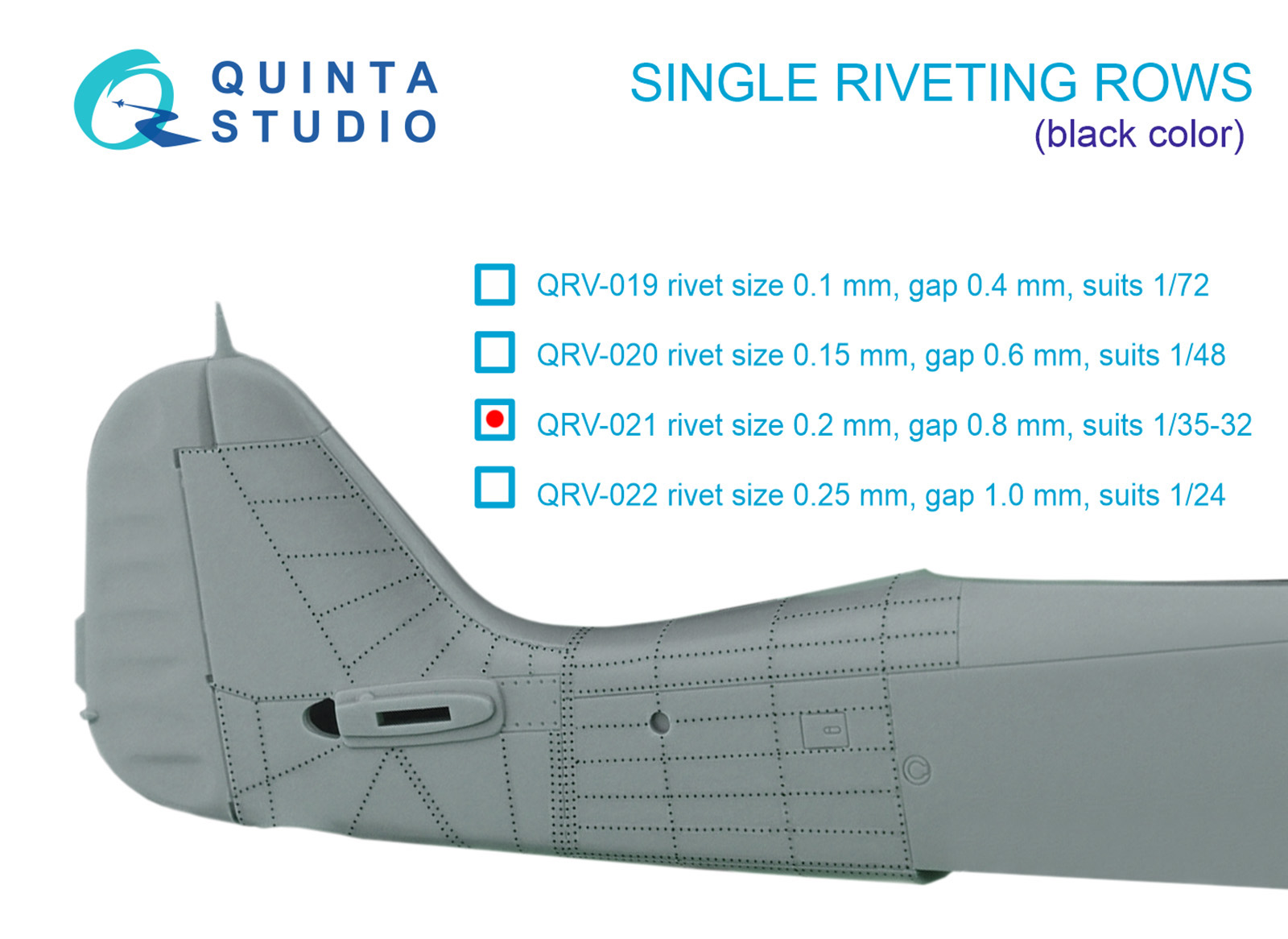 Single riveting rows (rivet size 0.20 mm, gap 0.8 mm, suits 1/32 scale), Black color, total length 5,8 m/19 ft