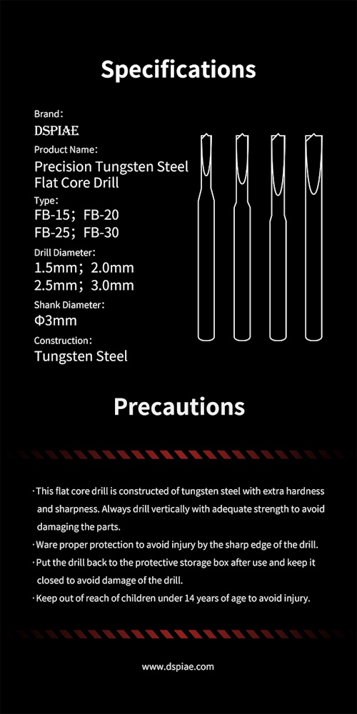 Präzisions-Flachkernbohrer aus Wolframstahl 3,0mm - Precision Tungsten Steel Flat Core Drill 3,0mm - FB-30