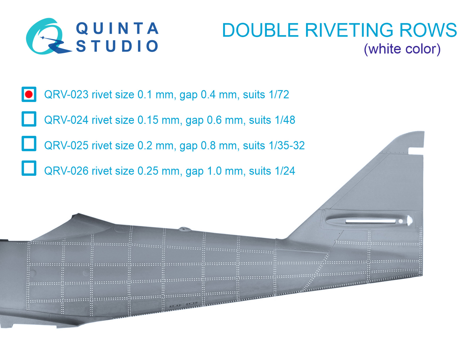 Double riveting rows (rivet size 0.10 mm, gap 0.4 mm, suits 1/72 scale), White color, total length 6.7 m/22 ft