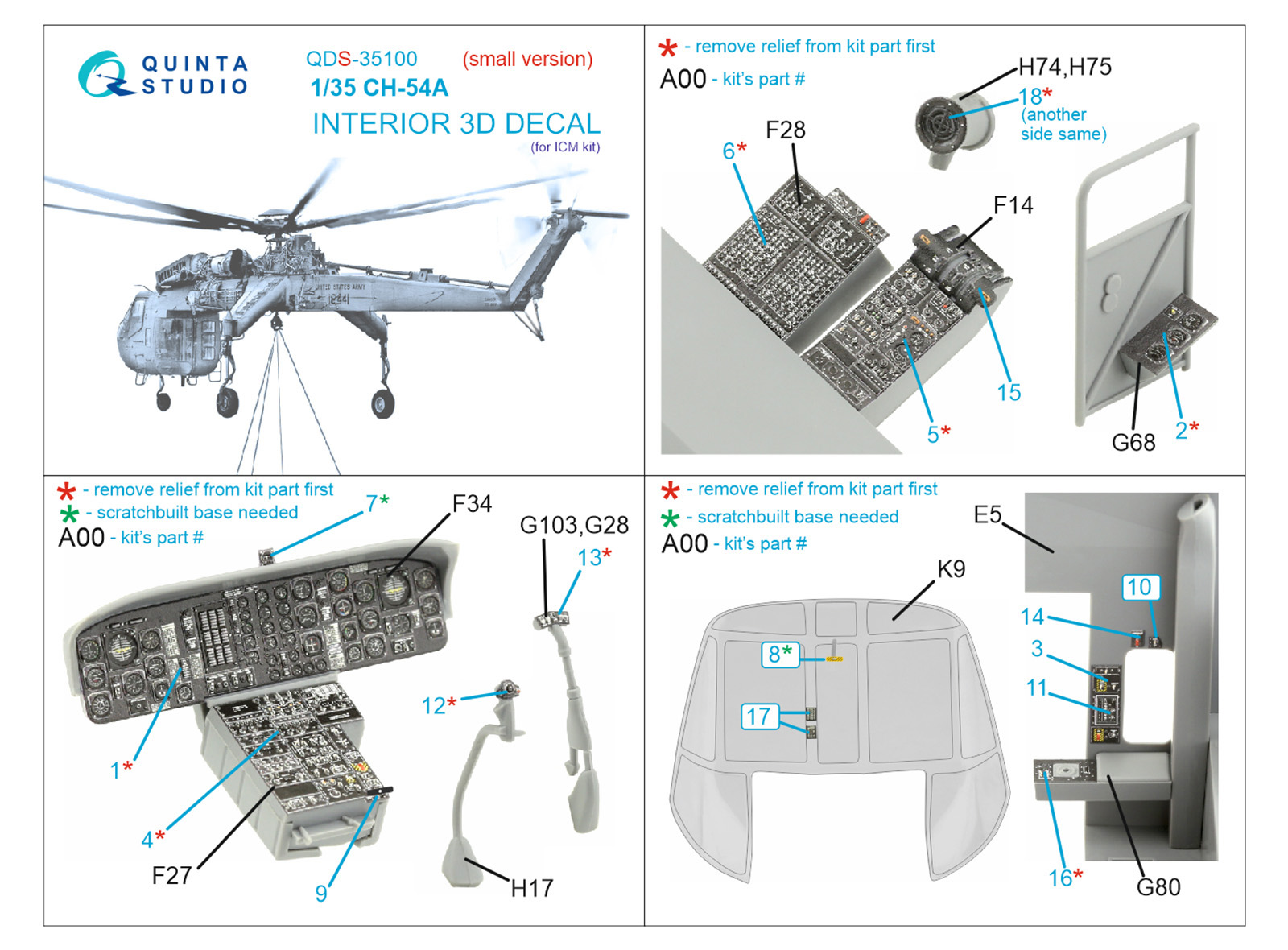 CH-54A 3D-Printed & coloured Interior on decal paper (ICM) (Small version)