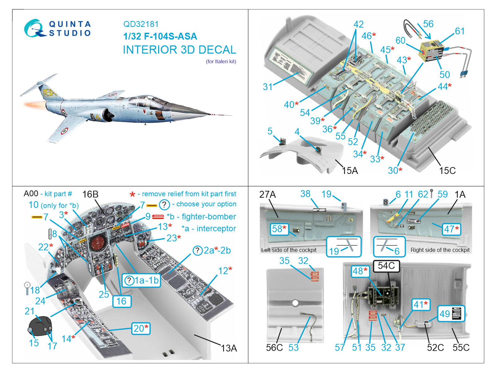 F-104S-ASA 3D-Printed & coloured Interior on decal paper (Italeri)