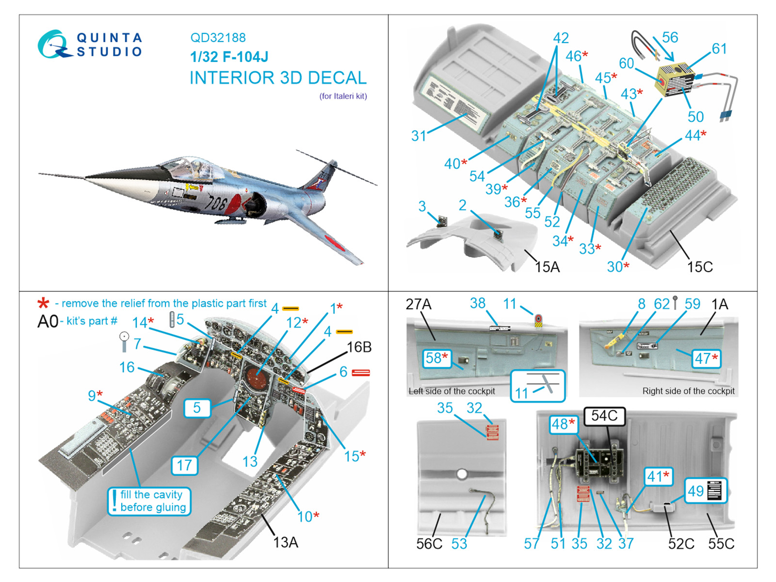 F-104J 3D-Printed & coloured Interior on decal paper (Italeri)