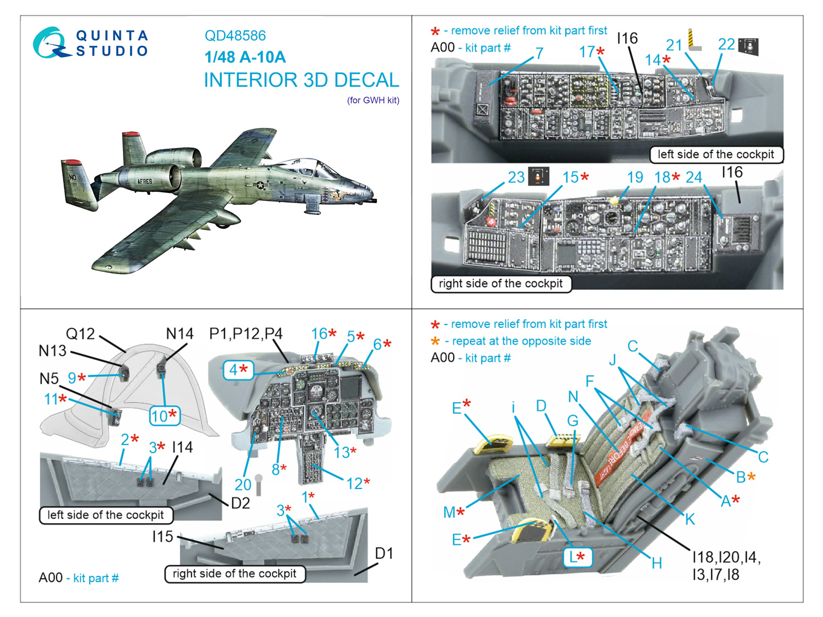 A-10A Warthog 3D-Printed & coloured Interior on decal paper (GWH)