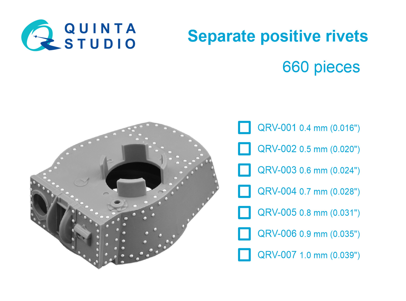 Separate positive rivets, 0.8mm (0.031"), 660 pcs