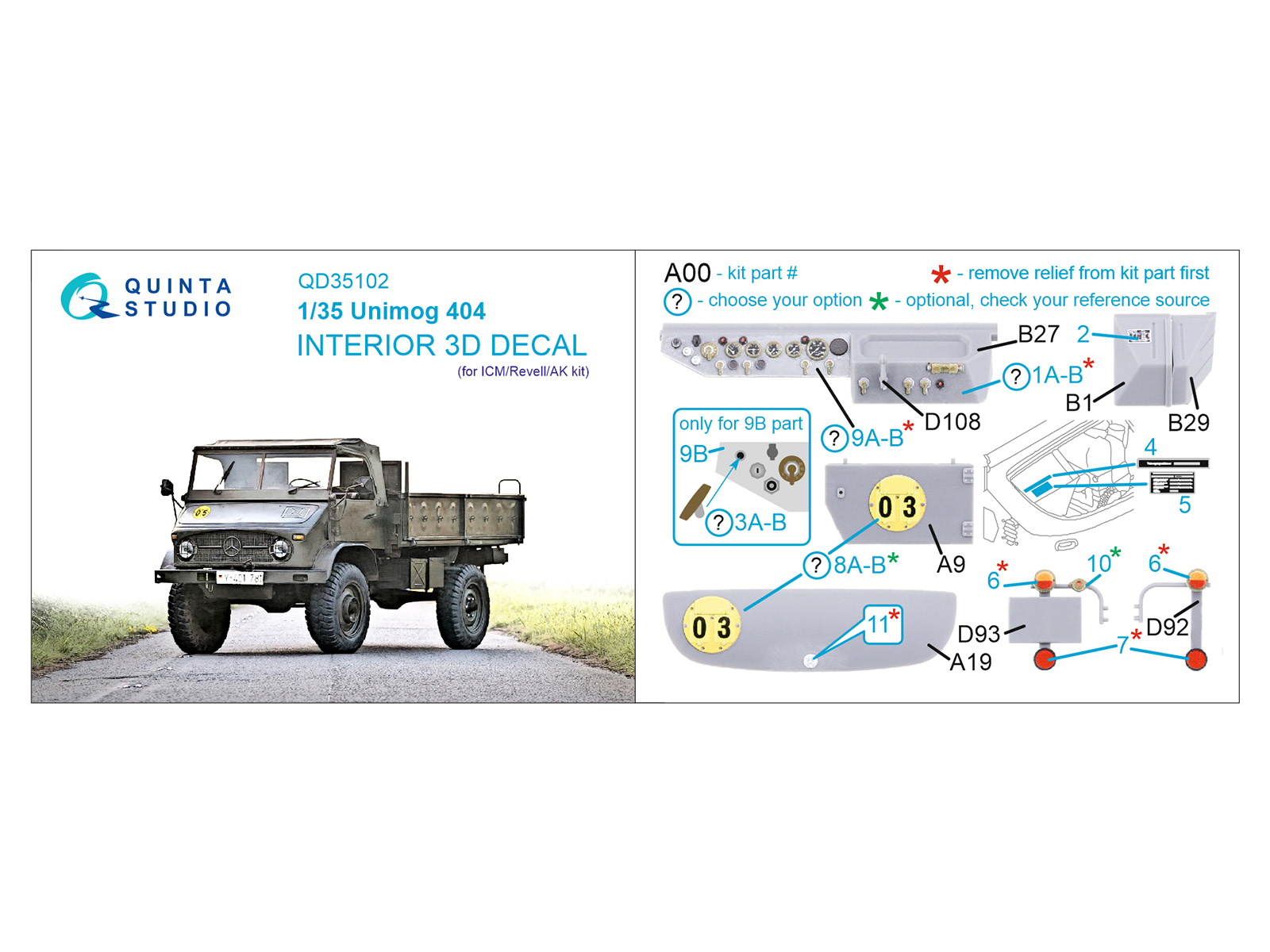 Unimog 404 3D-Printed & coloured Interior on decal paper (ICM)