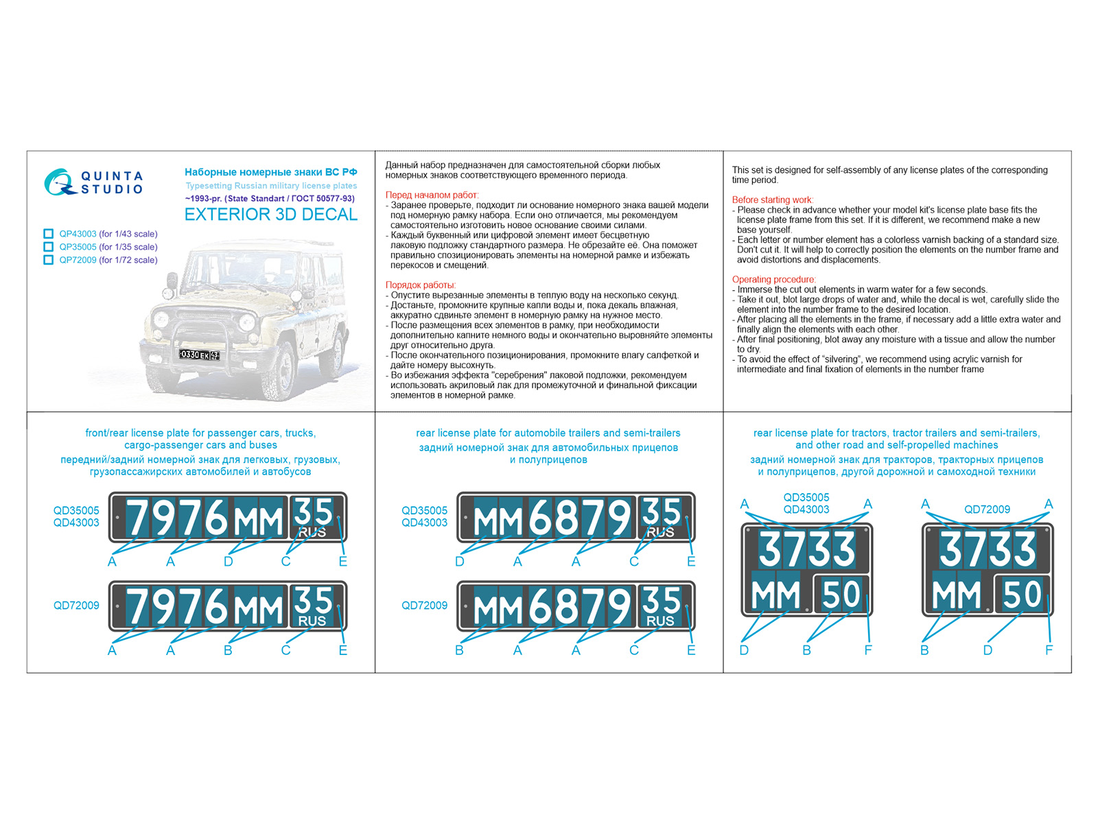 Typesetting Russian military license plates ~1993-Present (State Standart 50577-93) (All kits) 