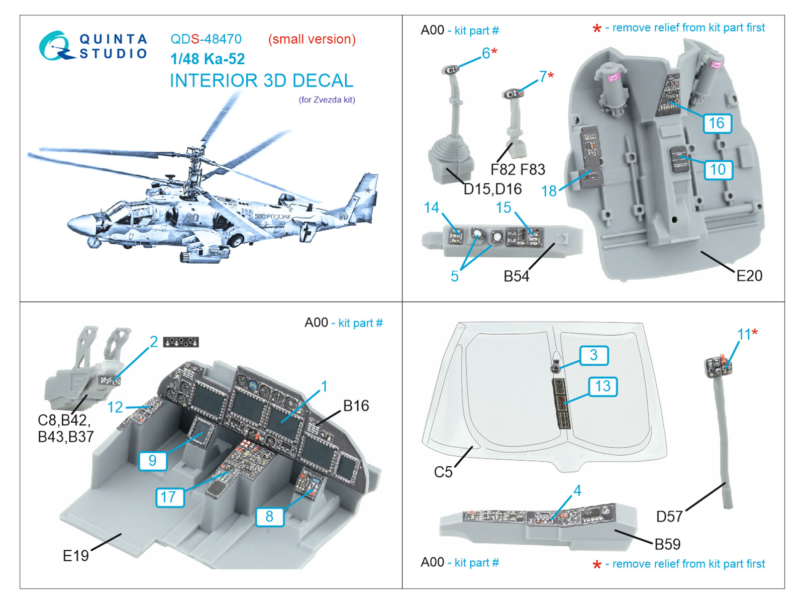 Ka-52 3D-Printed & coloured Interior on decal paper (Zvezda) (Small version)