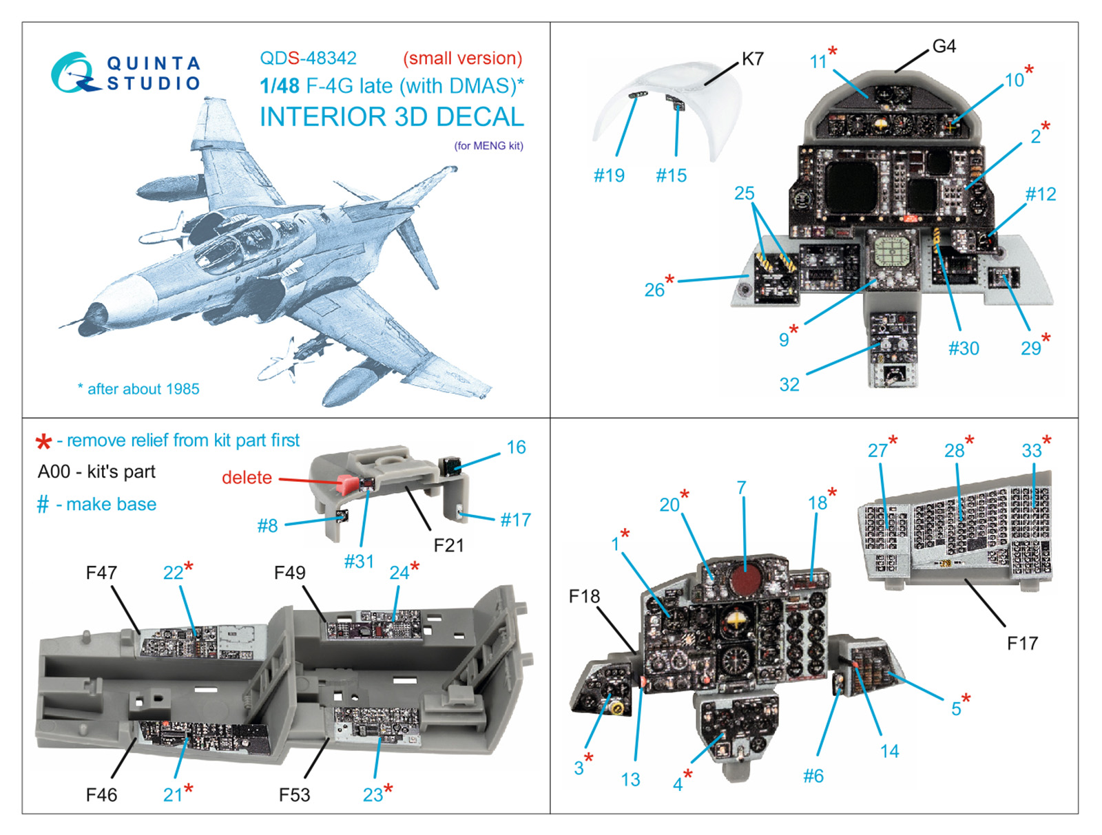 F-4G late 3D-Printed & coloured Interior on decal paper (Meng) (Small version)