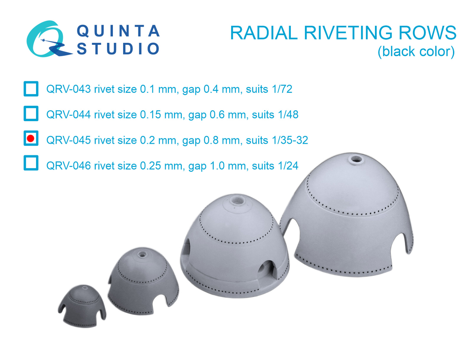 Radial riveting rows (rivet size 0.2 mm, gap 0.8 mm, suits 1/35-32), Black color