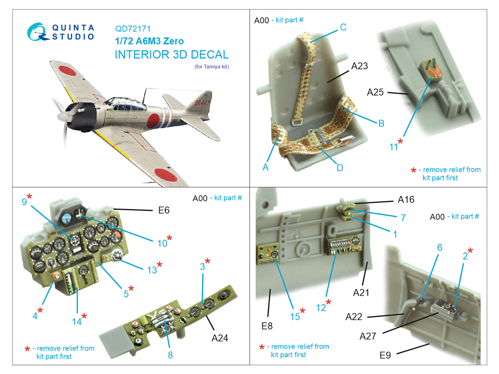 A6M3 Zero 3D-Printed & coloured Interior on decal paper (Tamiya)