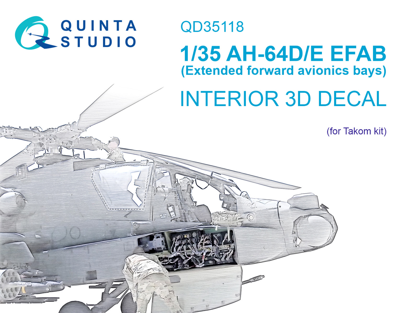 AH-64D Extended forward avionics bays 3D-Printed & coloured Interior on decal paper (Takom)