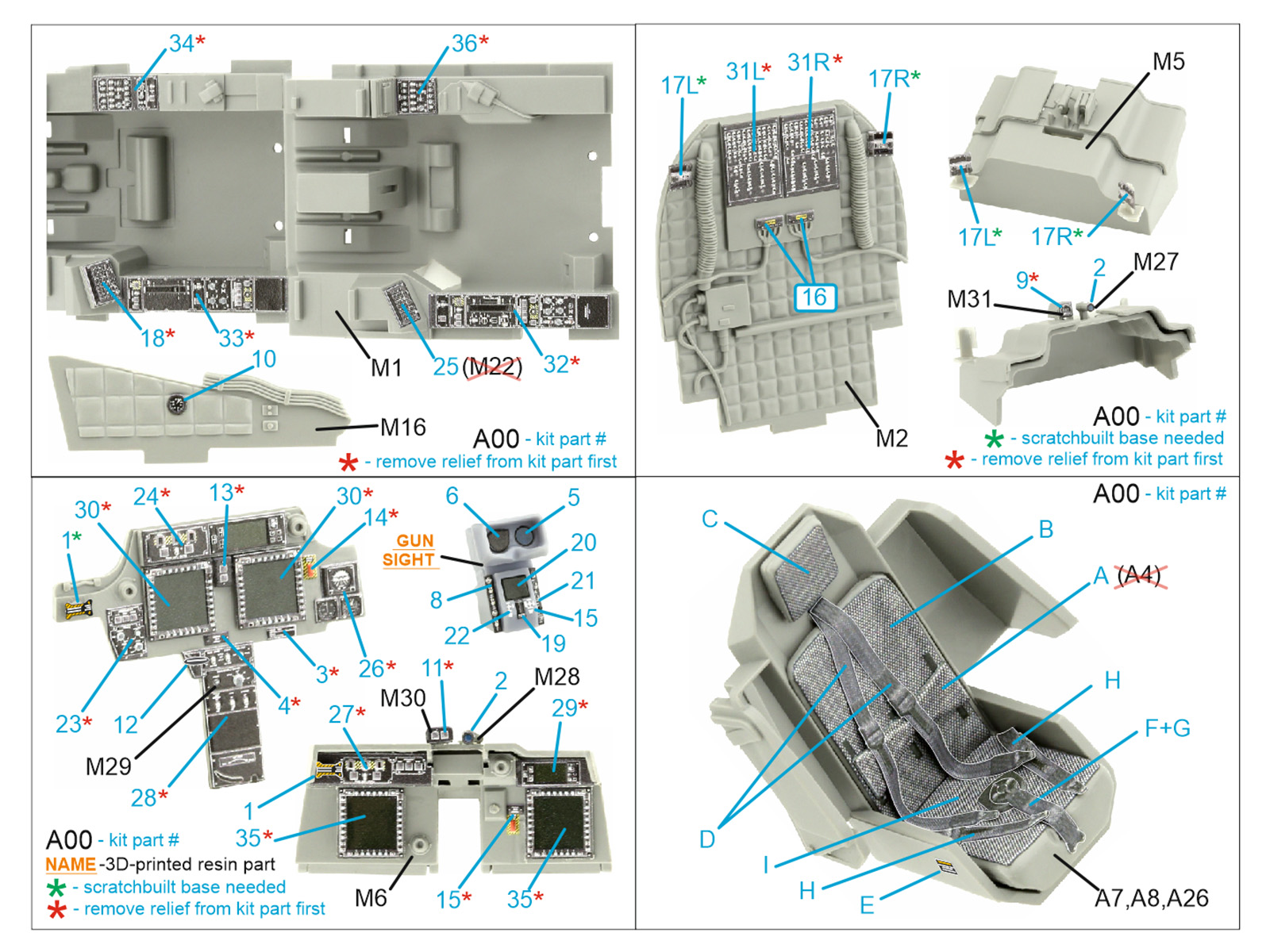 AH-64D 3D-Printed & coloured Interior on decal paper (Takom) (with 3D-printed resin parts)