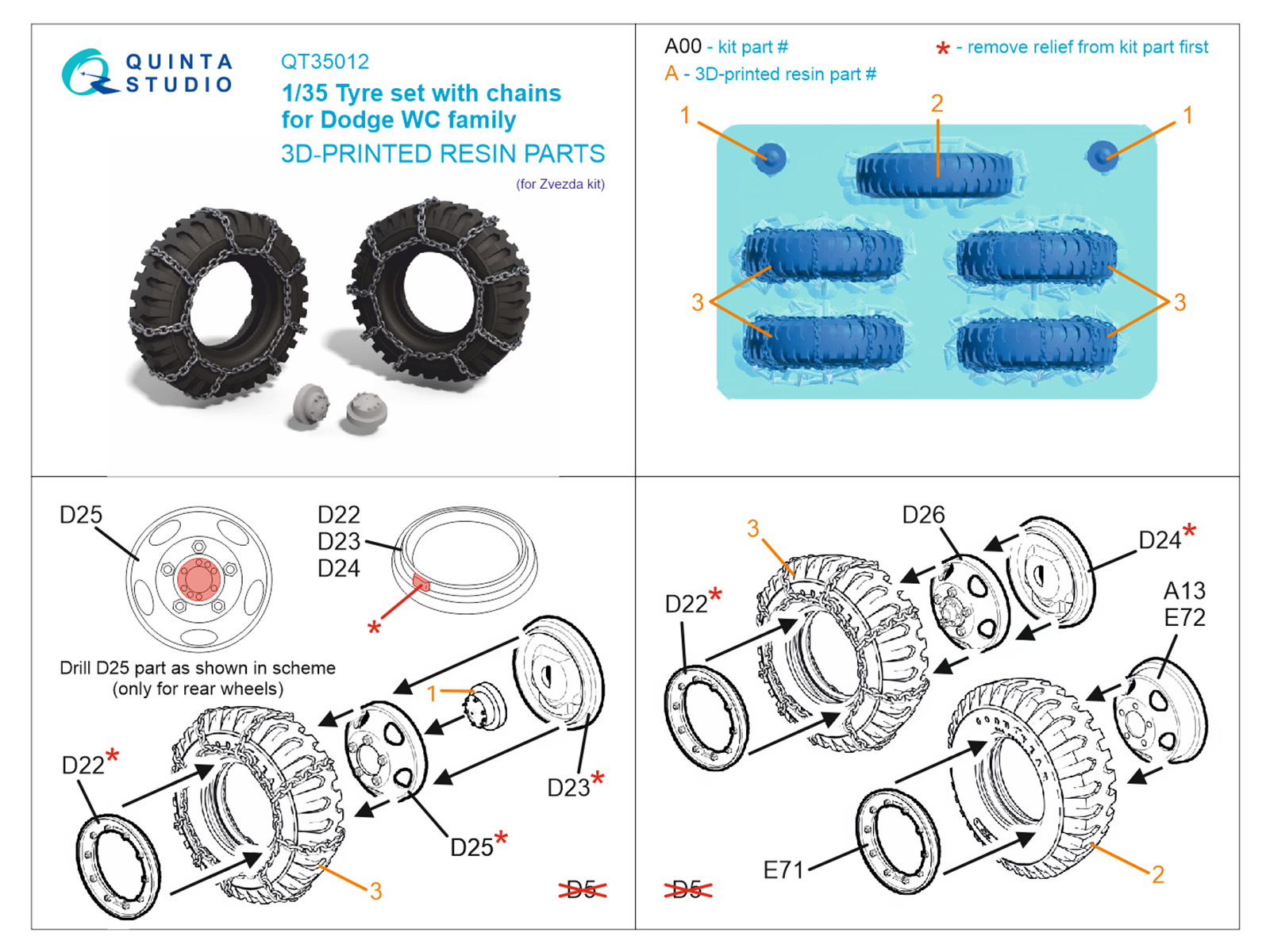 Dodge WC Family tyre set with chains (Zvezda)