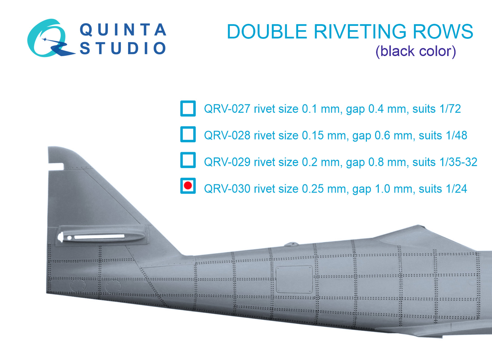 Double riveting rows (rivet size 0.25 mm, gap 1.0 mm, suits 1/24 scale), Black color, total length 5,8 m/19 ft