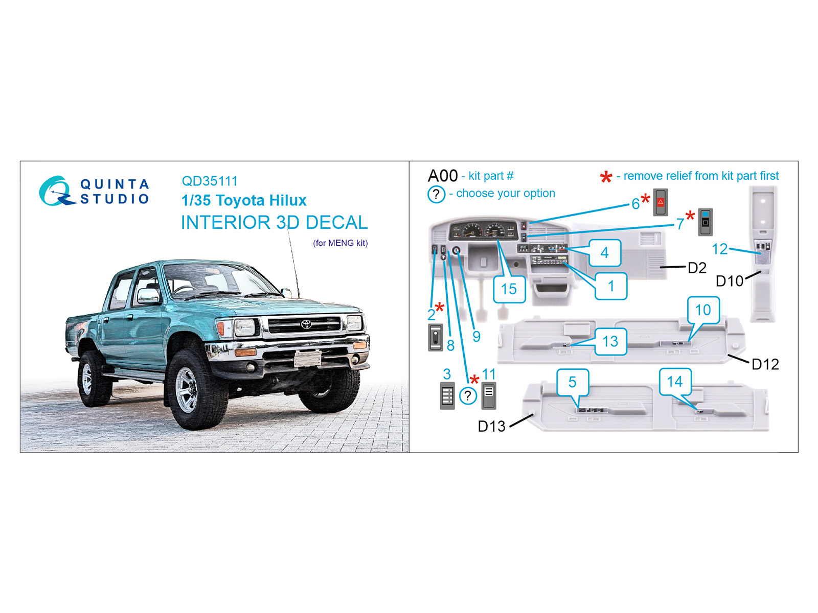 Toyota Hilux 3D-Printed & coloured Interior on decal paper (MENG)