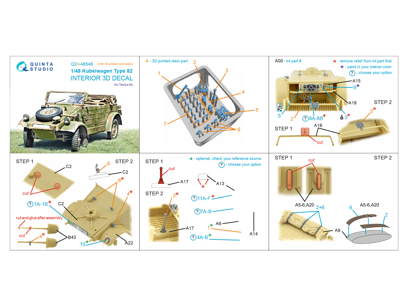 Kubelwagen Type 82 3D-Printed & coloured Interior on decal paper (Tamiya) (with 3D-printed resin parts)