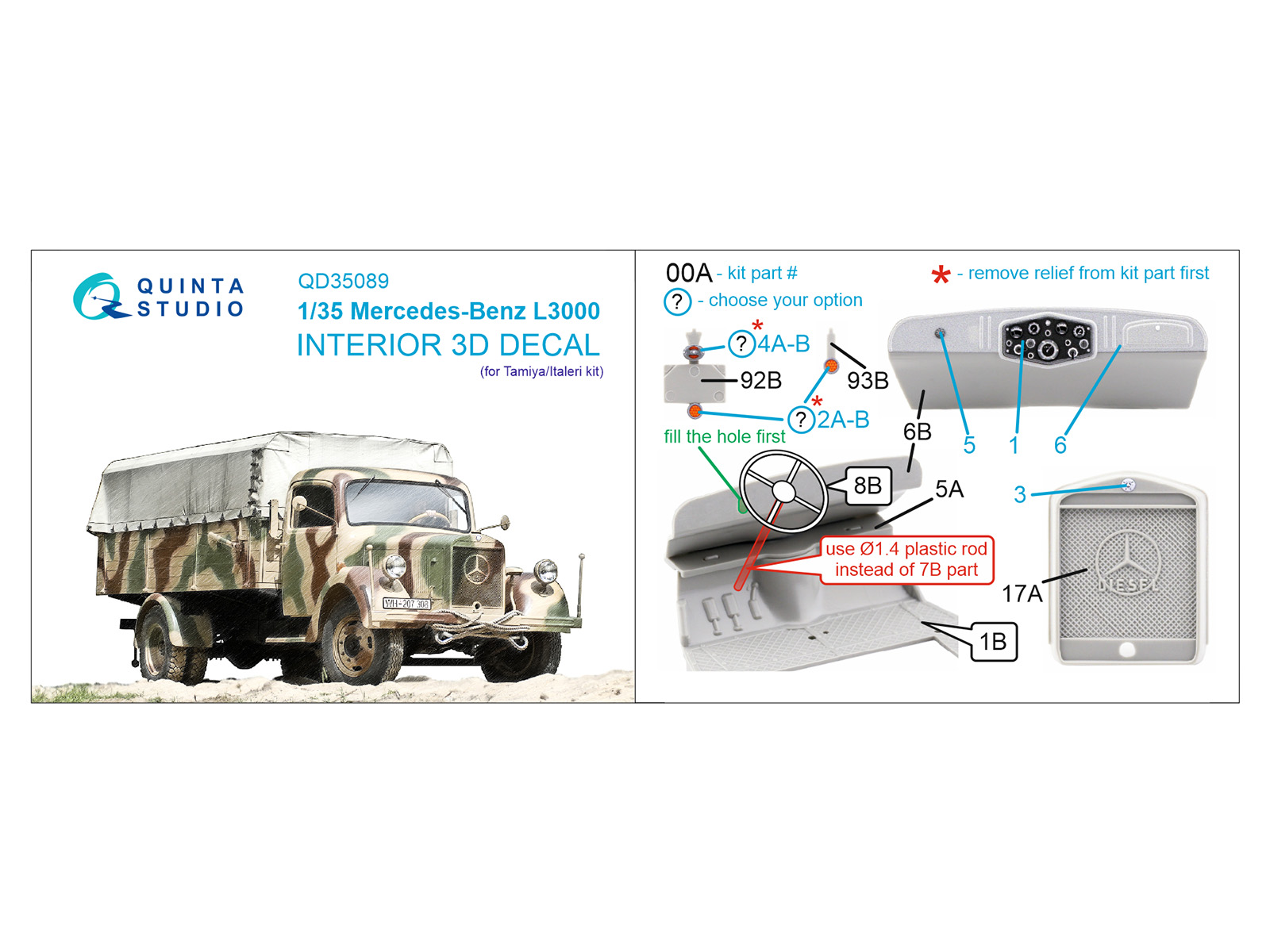 Mercedes-Benz L3000 3D-Printed & coloured Interior on decal paper (Tamiya/Italeri)